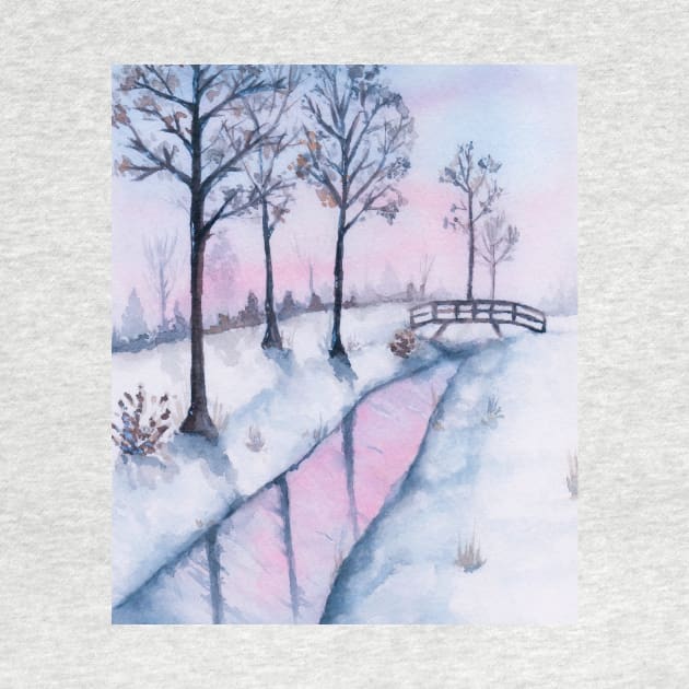 Winter landscape Christmas watercolor by GinaaArts